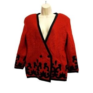 Vtg. Demir Red & Black Mohair Lamb Skin Leather Blazer Jacket Size US 12 Euro 42